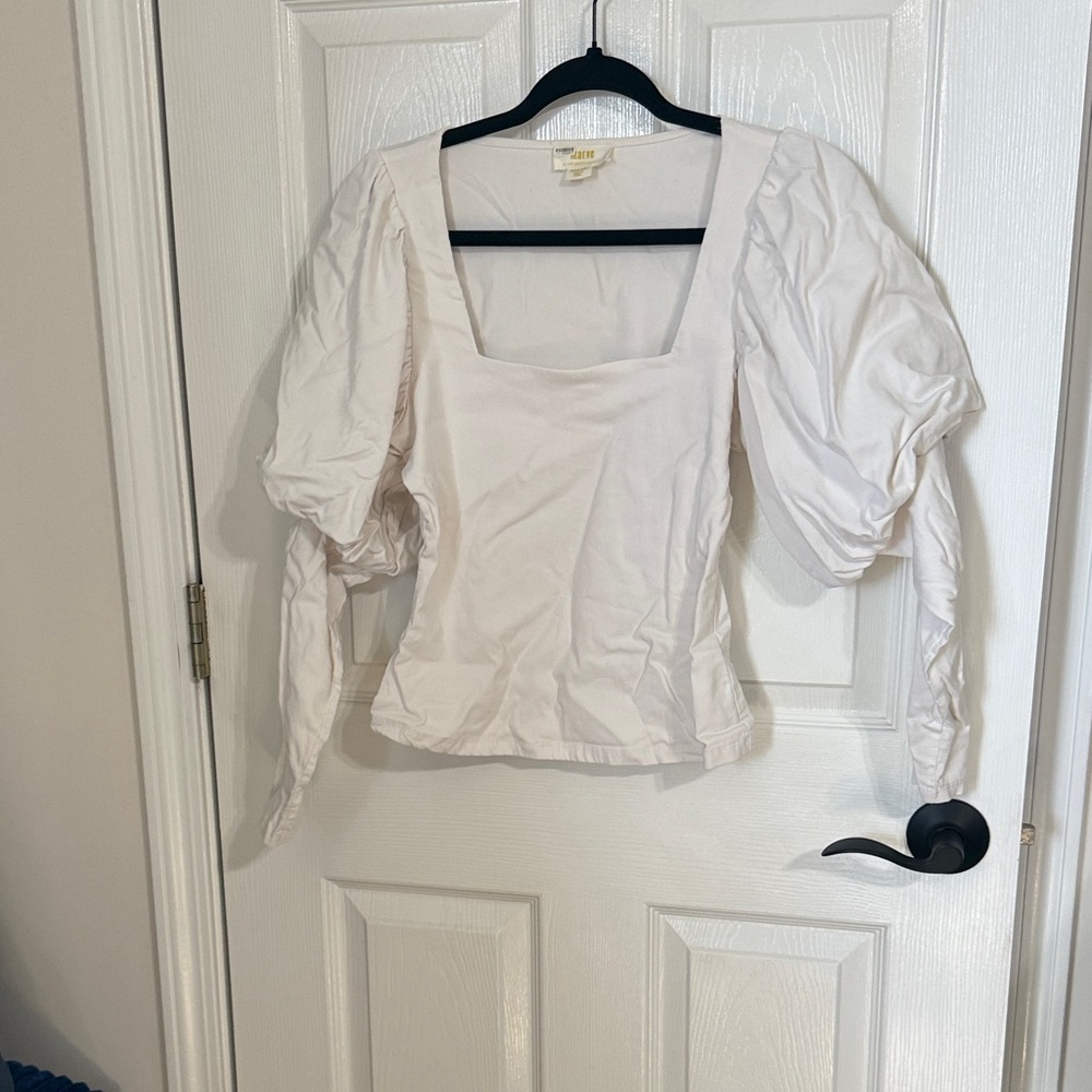 White Puff-Sleeve Square Neck Women's Top